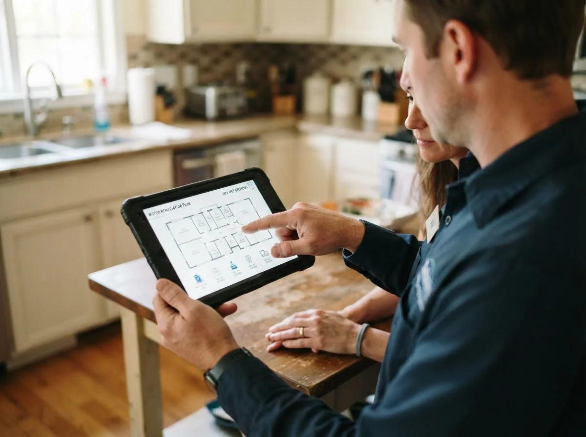 Water damage restoration technician inspecting a home in Donora, PA